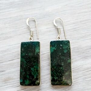 Green African Turquoise Silver Gemstone Earrings